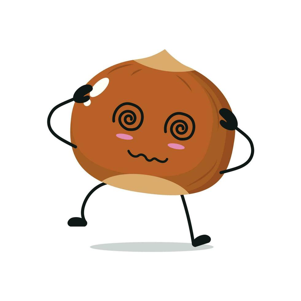 Drunk Hazelnut Hold Dizzy Head Vector Illustration