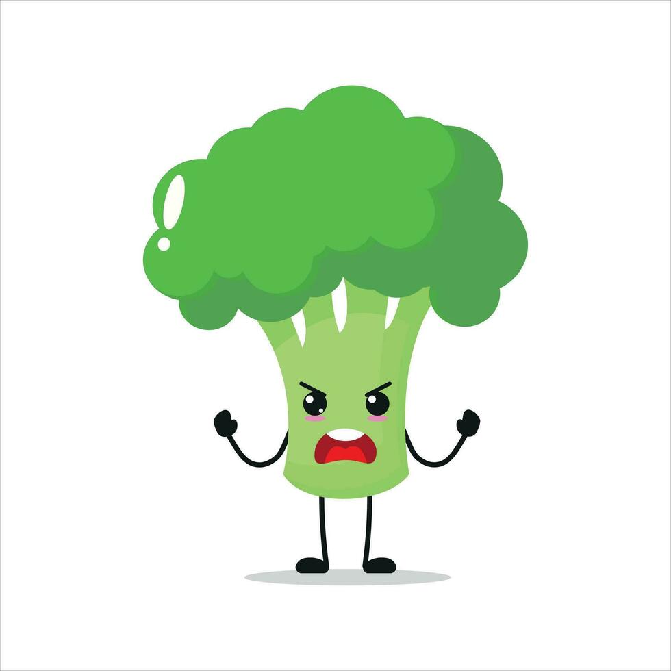 Cute mad broccoli character. Funny furious broccoli cartoon emoticon in flat style. vegetable emoji vector illustration