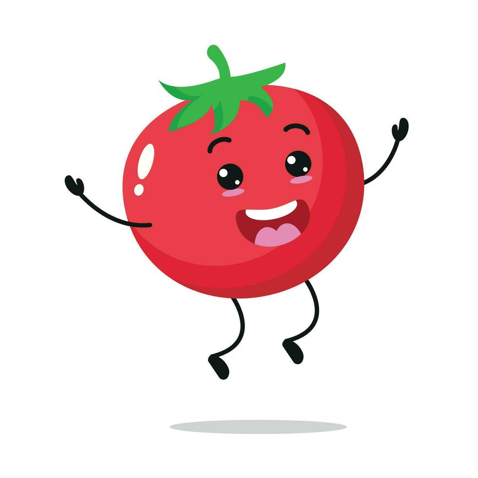 Cute Tomato Jump In The Air Vector Illustration