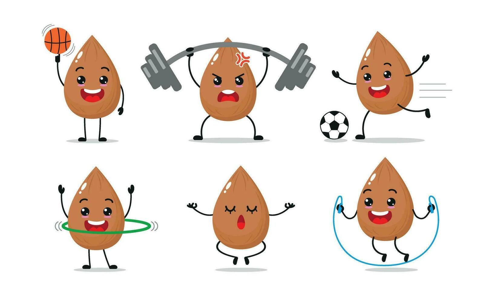 Almond Exercise Sport Different Activity Activity Vector Illustration Sticker Character