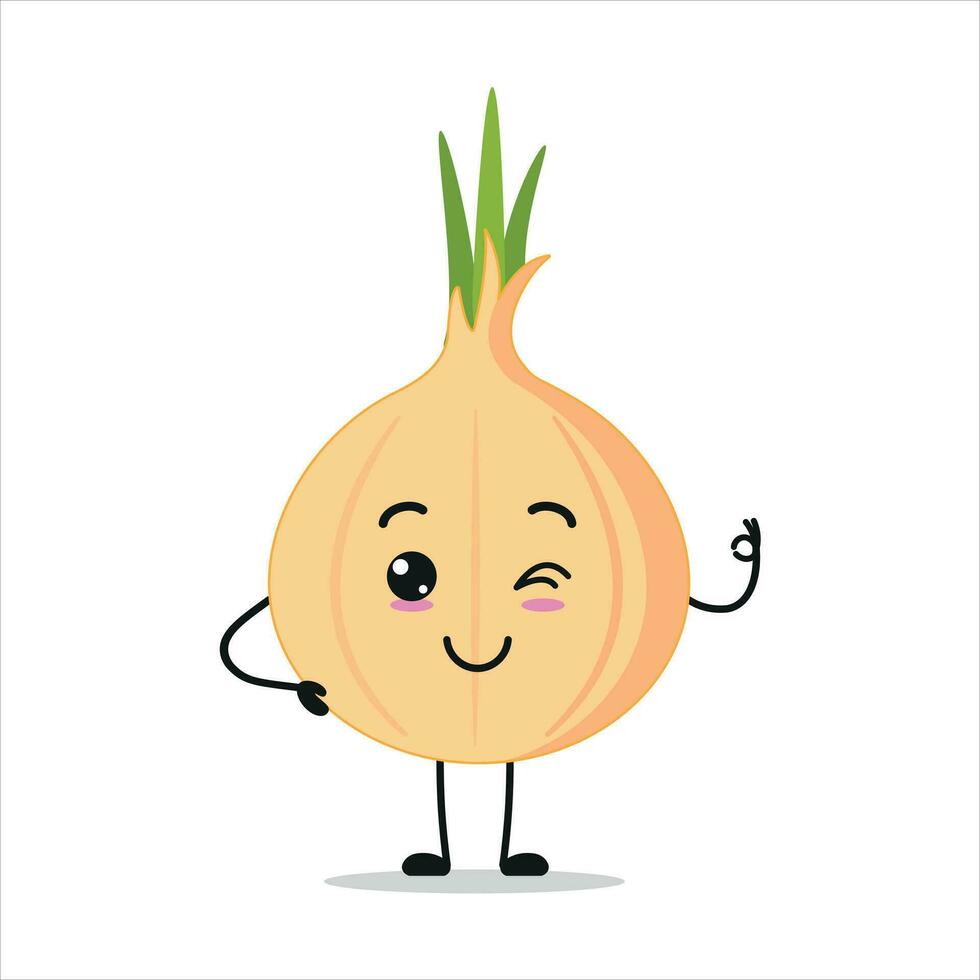 Happy Onion Stand Alone, Blink and Say Okay with hand Vector Illustration Character