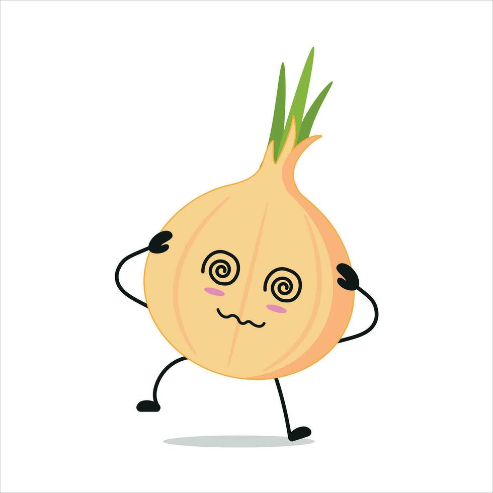 Drunk Onion Hold Dizzy Head Vector Illustration Character