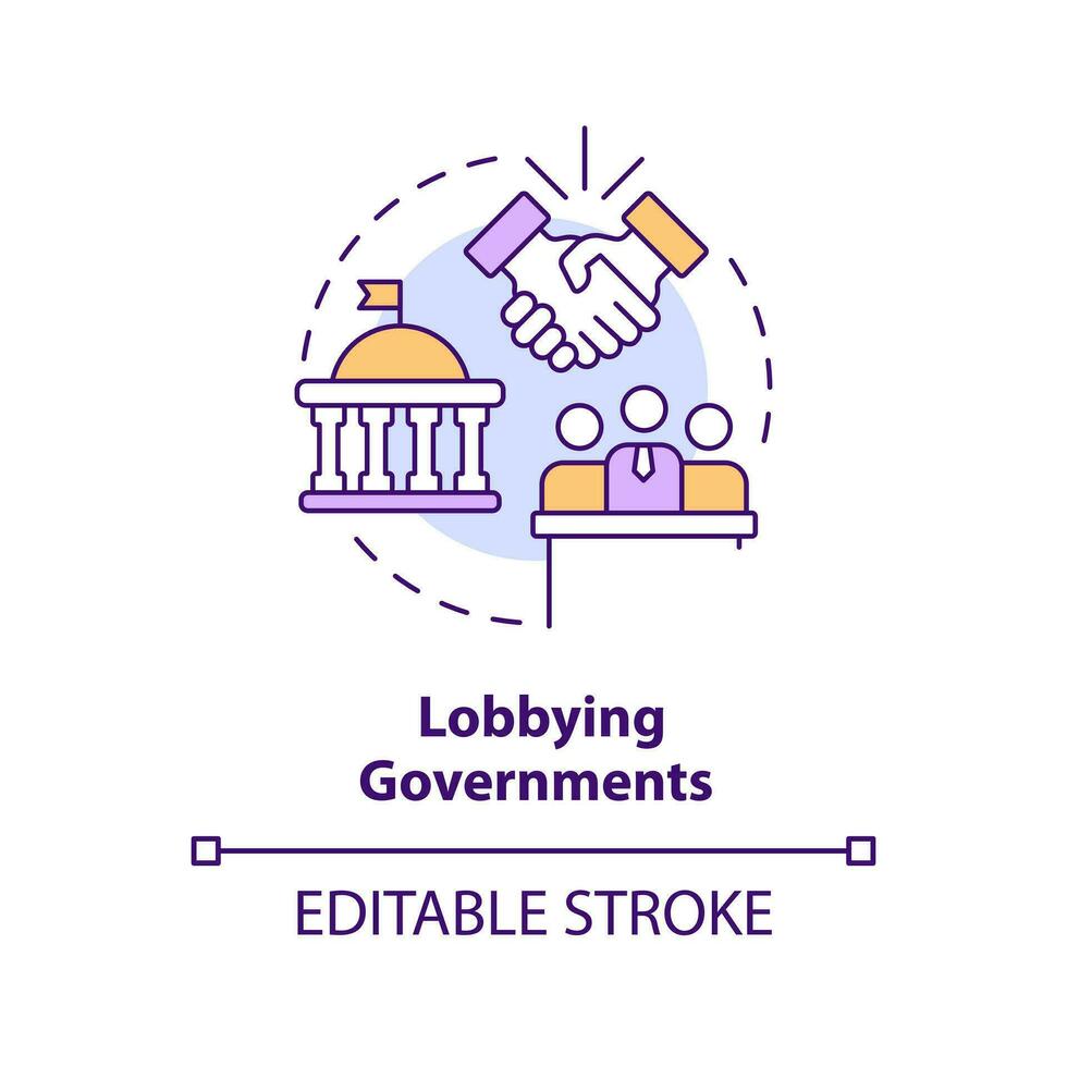 Lobbying governments concept icon. Organizations influence. Form of advocacy abstract idea thin line illustration. Isolated outline drawing. Editable stroke vector