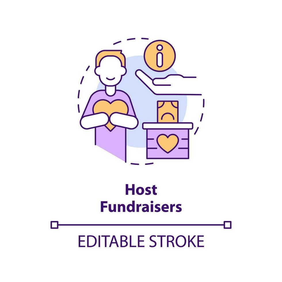Host fundraisers concept icon. Charity organizations. Form of advocacy abstract idea thin line illustration. Isolated outline drawing. Editable stroke vector