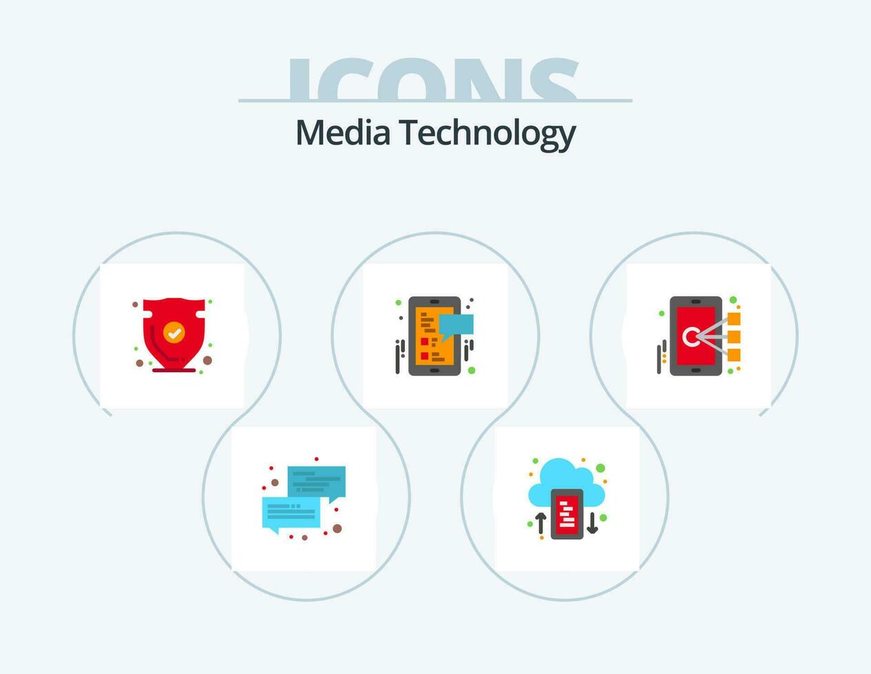 Media Technology Flat Icon Pack 5 Icon Design. mobile. social. upload. facebook. trust vector