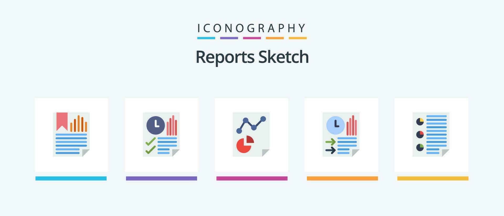 Reports Sketch Flat 5 Icon Pack Including paper. data. report. bars. paper. Creative Icons Design vector