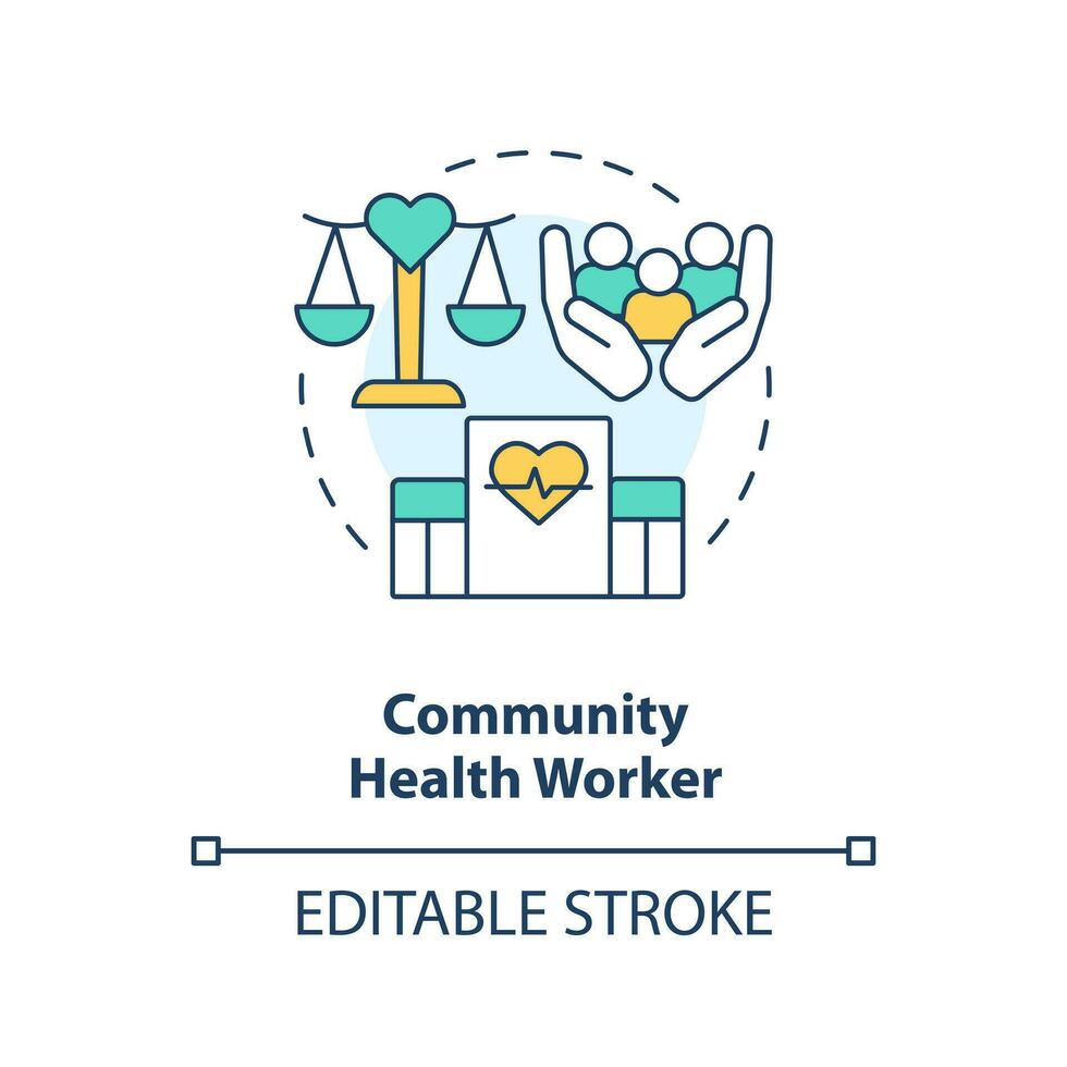 Community health worker concept icon. Social services improvement. Career in advocacy abstract idea thin line illustration. Isolated outline drawing. Editable stroke vector