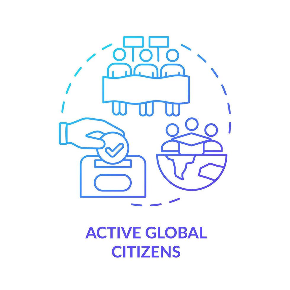 Active global citizens blue gradient concept icon. International community. Civic participation abstract idea thin line illustration. Isolated outline drawing vector