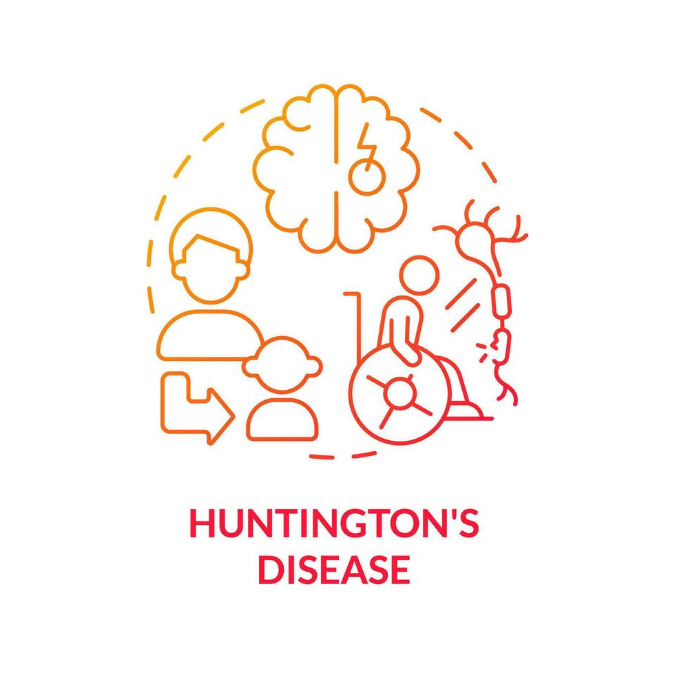 Huntington disease red gradient concept icon. Brain disorder. Gene mutation. Hered gradientitary disease abstract idea thin line illustration. Isolated outline drawing vector