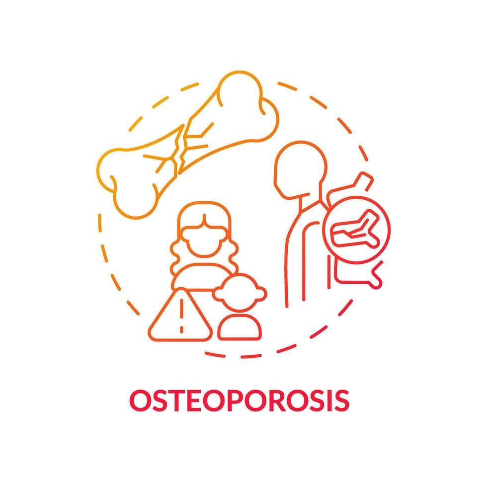 Osteoporosis red gradient concept icon. Weak bones. Family health history and chronic diseases abstract idea thin line illustration. Isolated outline drawing vector