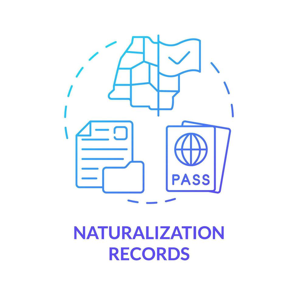 Naturalization records blue gradient concept icon. Obtain citizenship. Family research record abstract idea thin line illustration. Isolated outline drawing vector