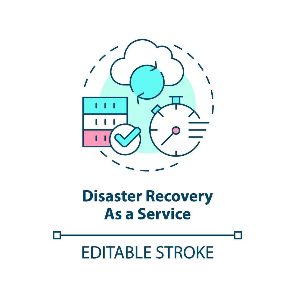 Disaster recovery as a service concept icon. Type of disaster recovery abstract idea thin line illustration. Isolated outline drawing. Editable stroke vector