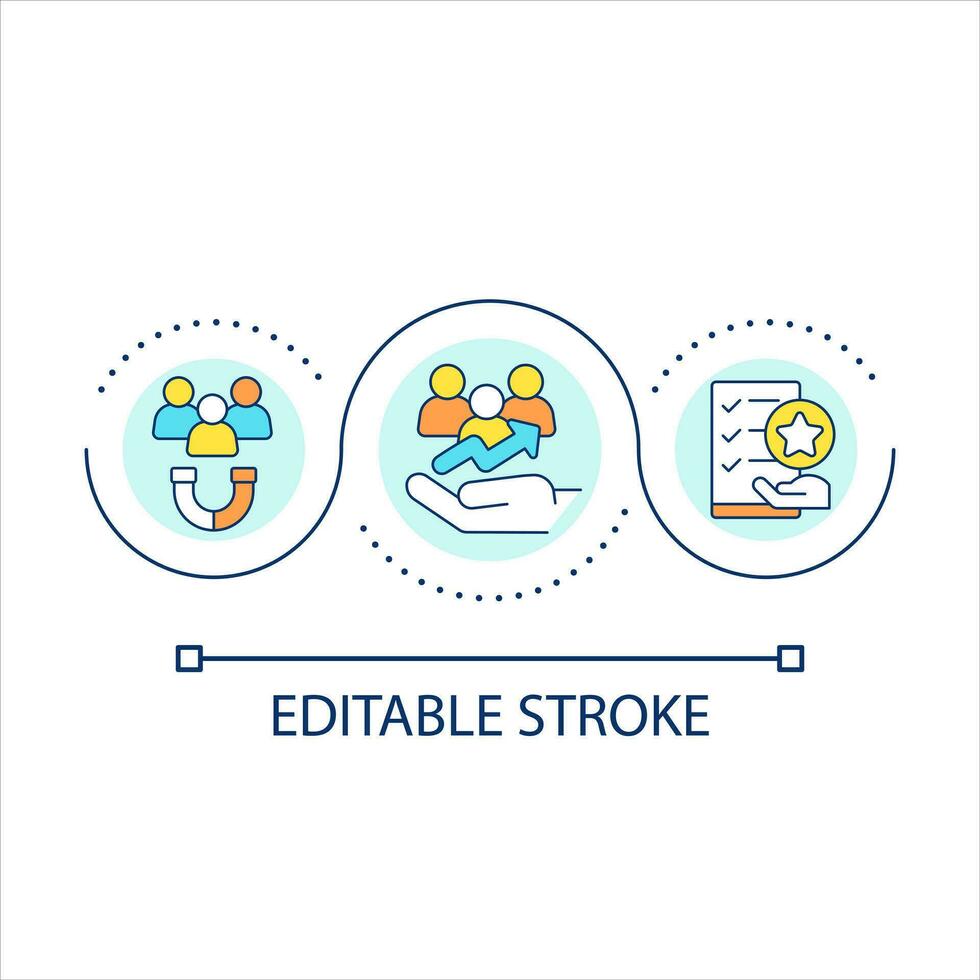 Engage candidates from underrated groups loop concept icon. DEI strategy promotion in workplace abstract idea thin line illustration. Isolated outline drawing. Editable stroked vector