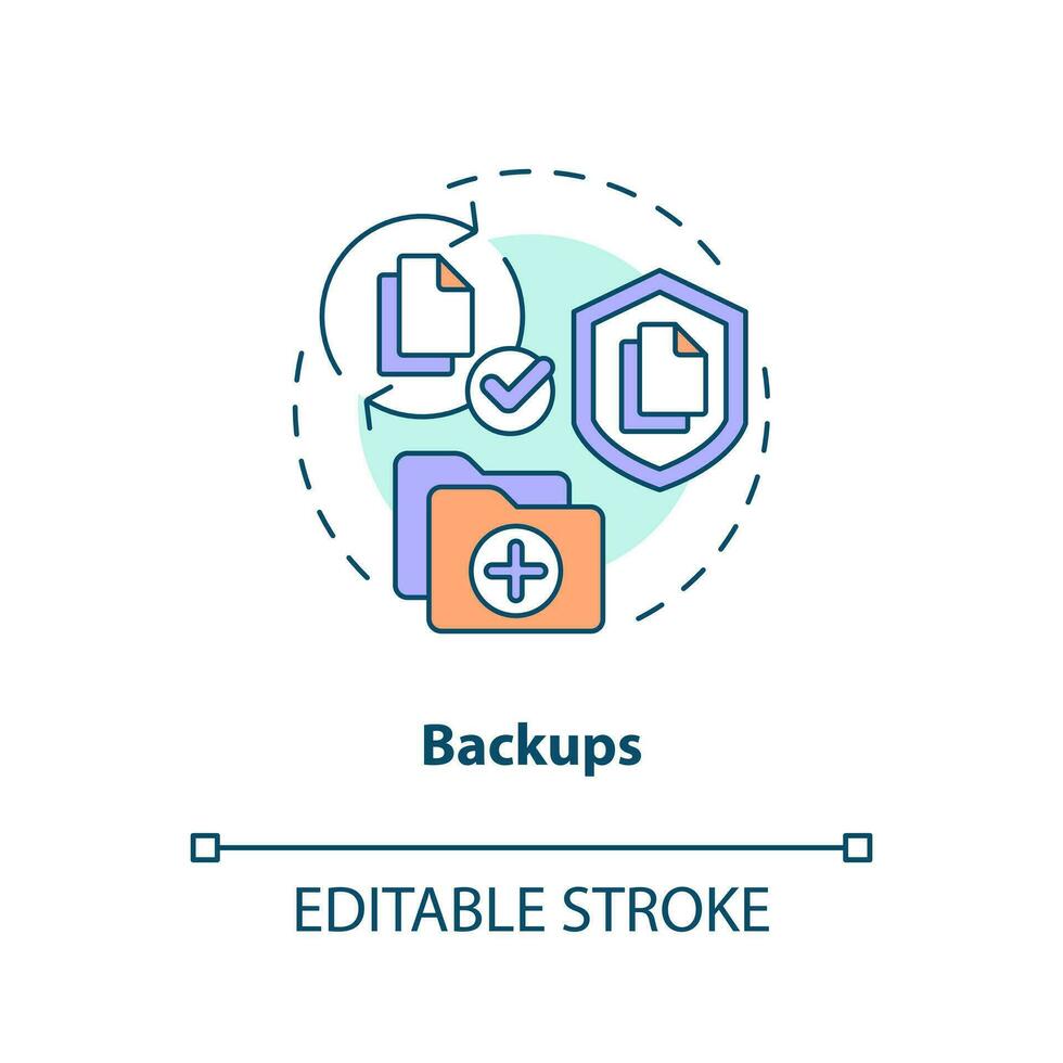 Backups concept icon. Data copy. Save information. Effective disaster recovery plan abstract idea thin line illustration. Isolated outline drawing. Editable stroke vector