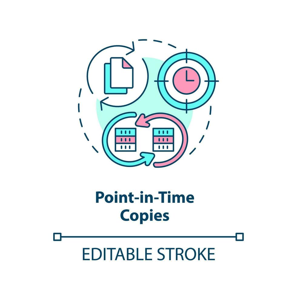 Point-in-time copies concept icon. Database restore. Type of disaster recovery abstract idea thin line illustration. Isolated outline drawing. Editable stroke vector