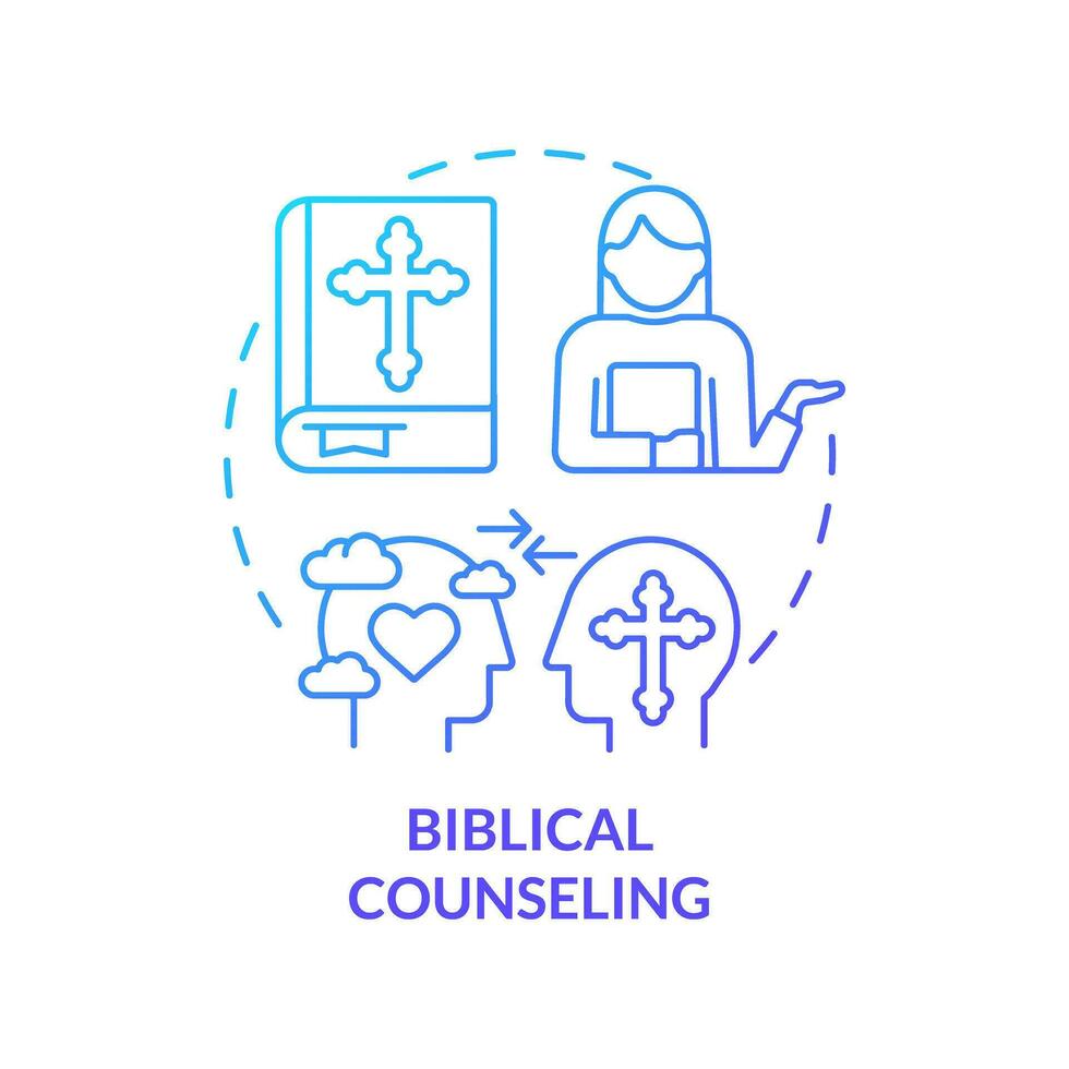 Biblical counseling blue gradient concept icon. Believers community care. Christian support abstract idea thin line illustration. Isolated outline drawing vector