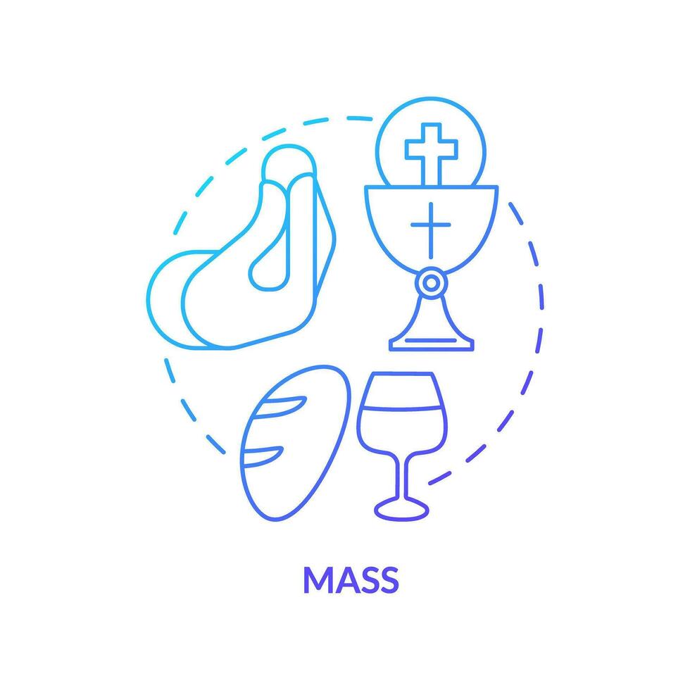 Mass blue gradient concept icon. Sacramental ritual in church. Holy symbols of Christ. Religious practice abstract idea thin line illustration. Isolated outline drawing vector