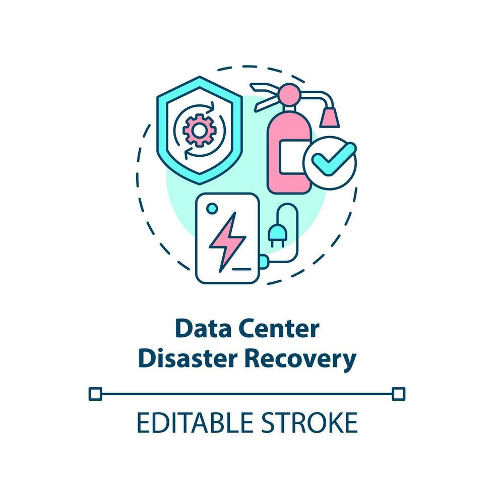 Data center disaster recovery concept icon. Prevent damage. Type of disaster recovery abstract idea thin line illustration. Isolated outline drawing. Editable stroke vector