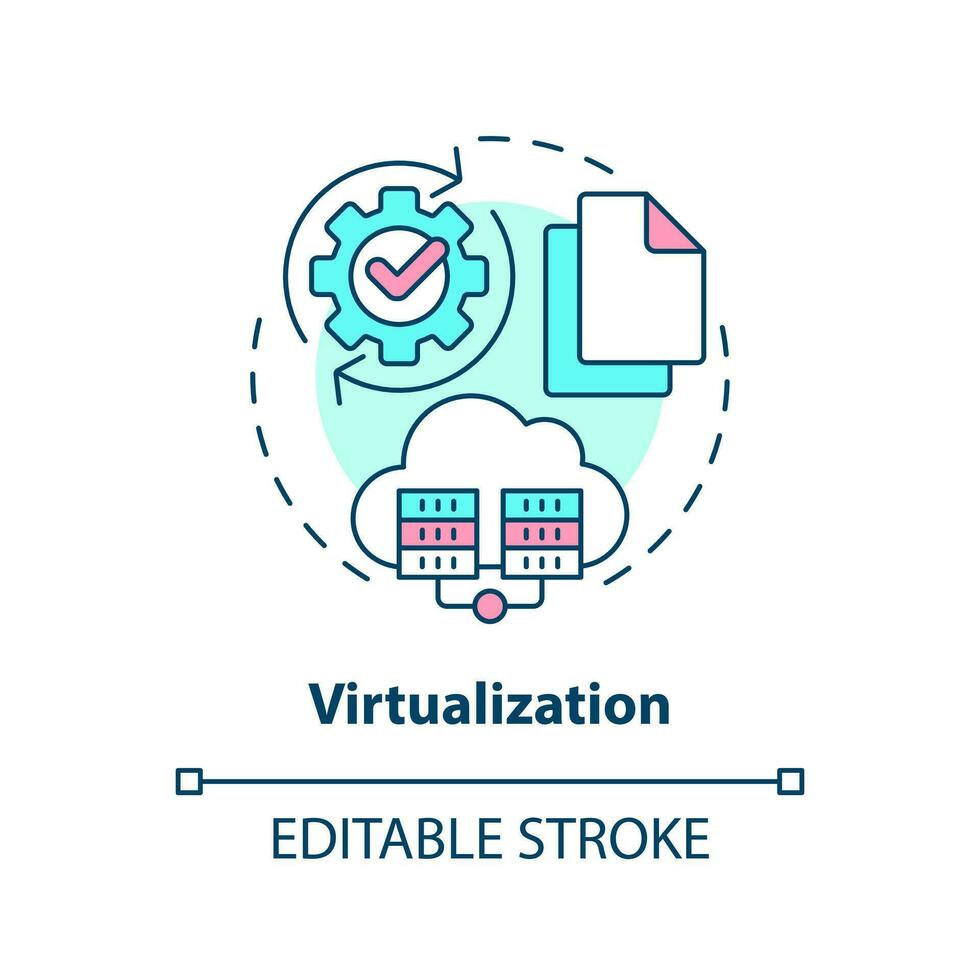 Virtualization concept icon. Virtual environment. Type of disaster recovery abstract idea thin line illustration. Isolated outline drawing. Editable stroke vector