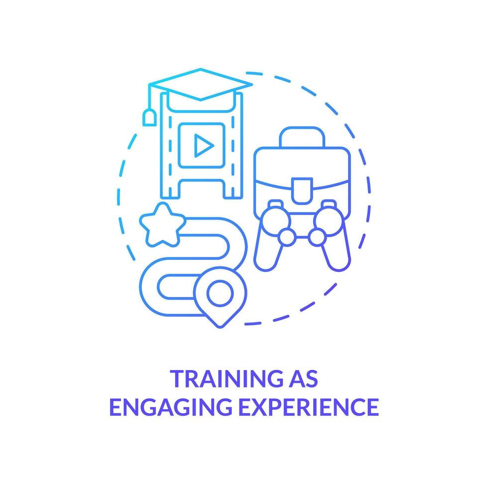 Training as engaging experience blue gradient concept icon. Gamification in corporate education abstract idea thin line illustration. Isolated outline drawing vector