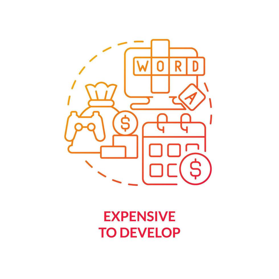 Expensive to develop red gradient concept icon. Financial side. Gamification challenges in e learning abstract idea thin line illustration. Isolated outline drawing vector