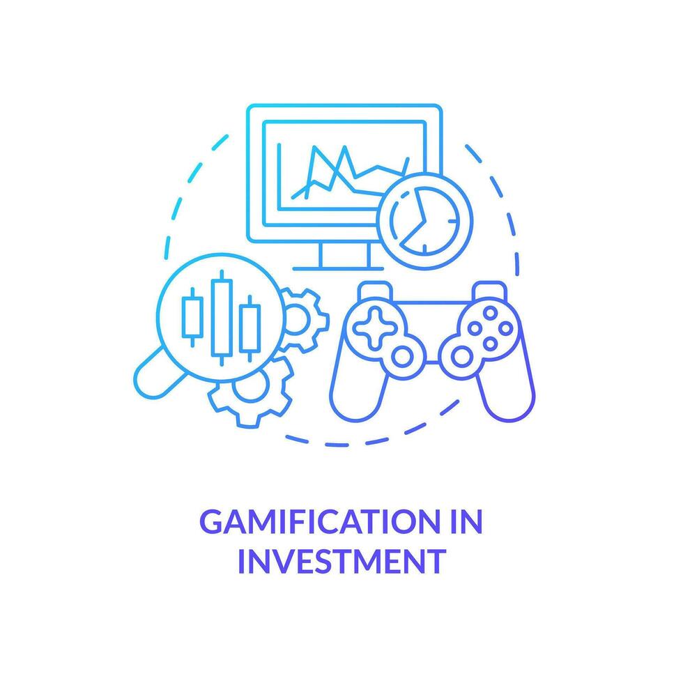 Gamification in investment blue gradient concept icon. Stock market trade. Motivational design trend abstract idea thin line illustration. Isolated outline drawing vector