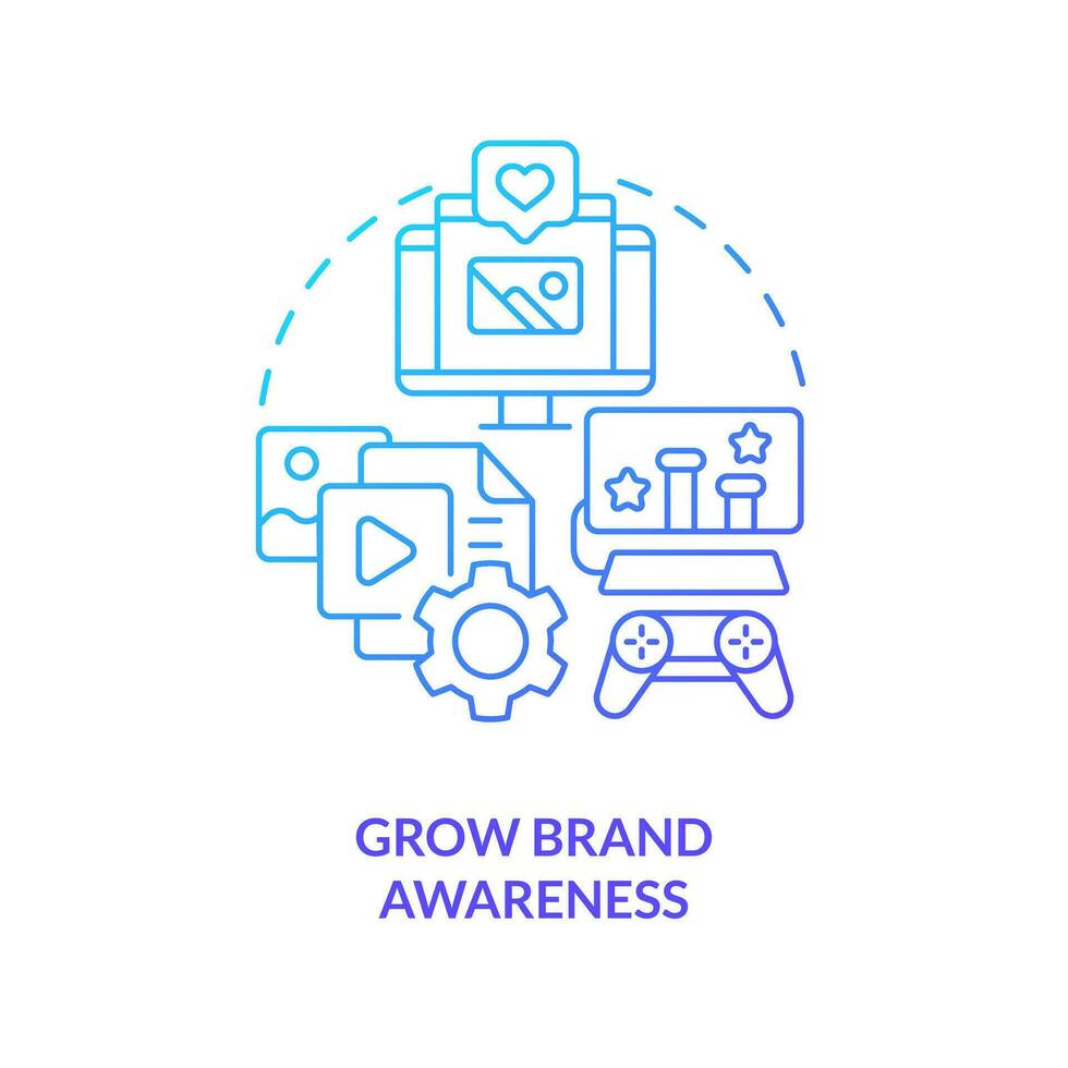 Grow brand awareness blue gradient concept icon. Advertising tool. Digital marketing gamification pros abstract idea thin line illustration. Isolated outline drawing vector