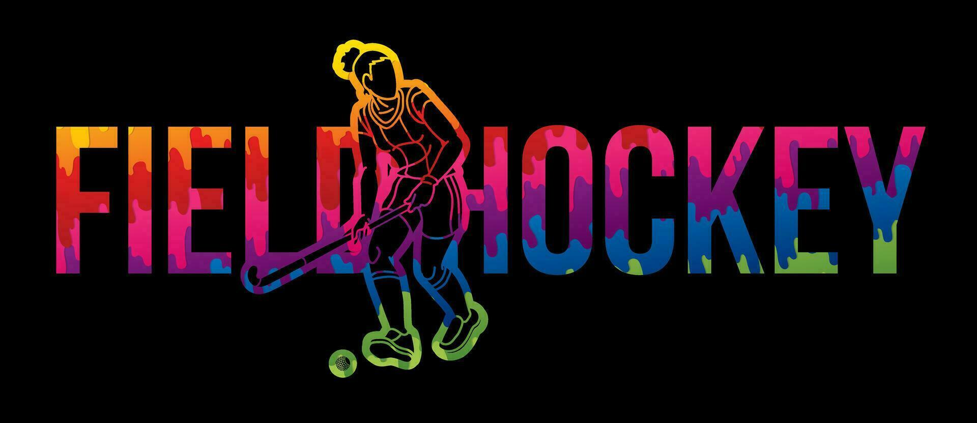 Field Hockey Text Designed with Female Player Cartoon Sport vector