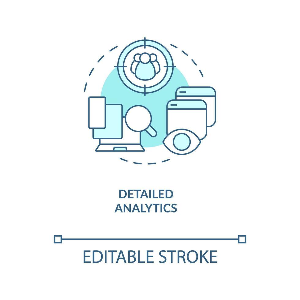 detallado analítica turquesa concepto icono. objetivo audiencia datos. digital márketing resumen idea Delgado línea ilustración. aislado contorno dibujo. editable carrera vector