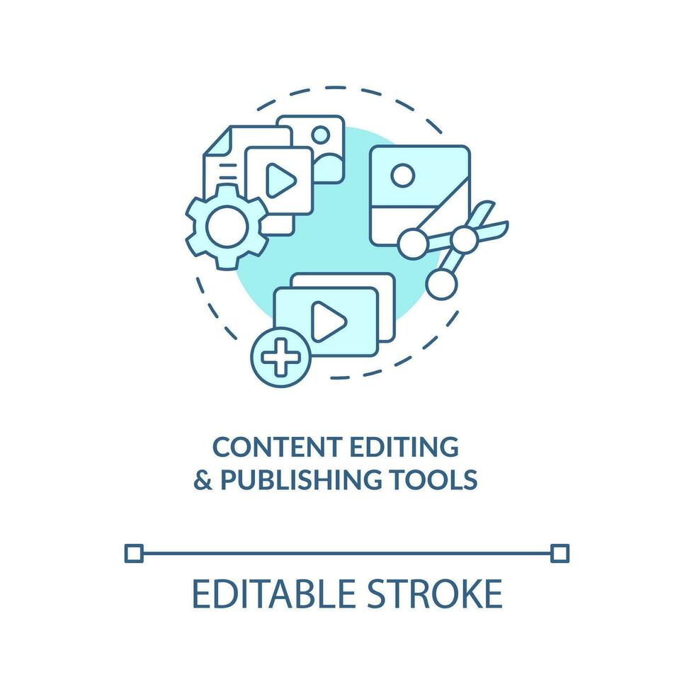 Content editing and publishing tools turquoise concept icon. Social media abstract idea thin line illustration. Isolated outline drawing. Editable stroke vector