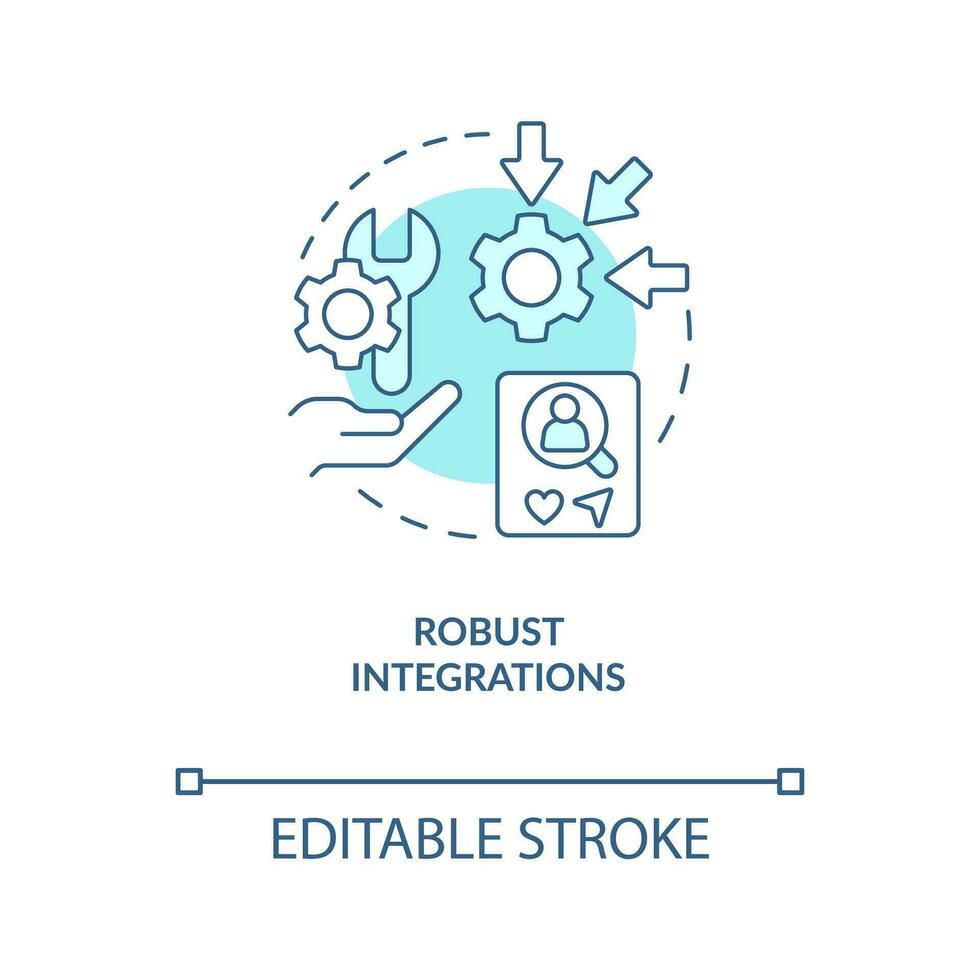 Robust integrations turquoise concept icon. Analyzing content tools. Adjust site abstract idea thin line illustration. Isolated outline drawing. Editable stroke vector