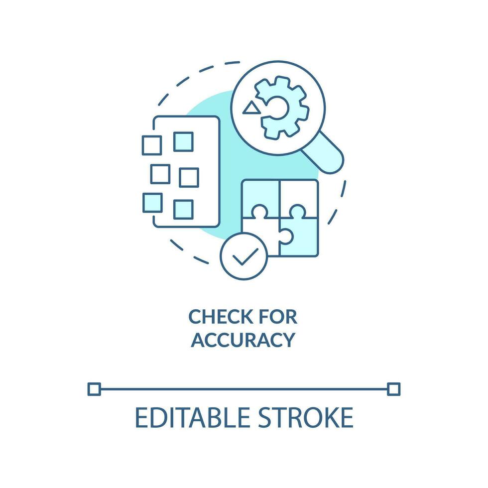 Check for accuracy turquoise concept icon. Test new platform. Digital ...