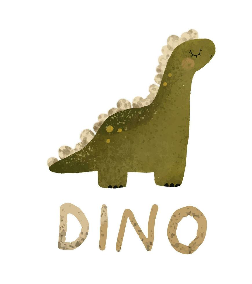 green dino illustration, dinosaur isolated clipart. Childish card with t rex. Ancient animal, zoo design. Cute childish illustration on white background vector