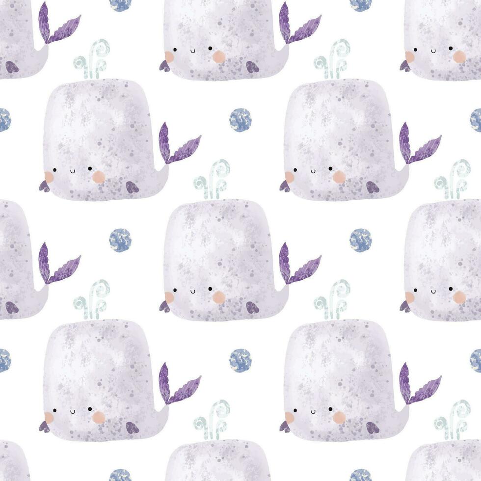 nautical seamless pattern with underwater life. Fishes and other animals. Under sea, deep water. Childish simple design vector