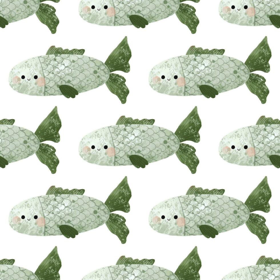 nautical seamless pattern with underwater life. Fishes and other animals. Under sea, deep water. Childish simple design vector