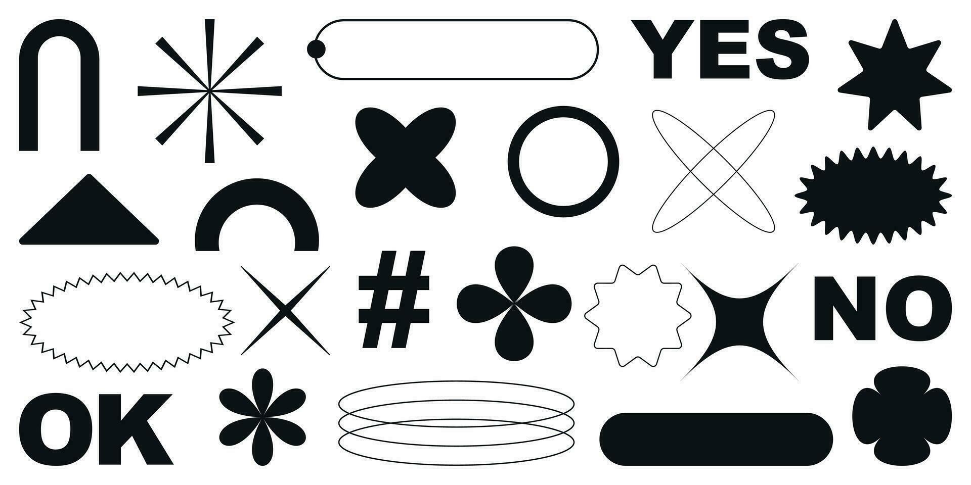 Shape set y2k style for banner. Y2k aesthetic.Shape set y2k style for decoaration.Shape set y2k style for poster. Trendy geometric forms.Trendy 90s.Simple shapes. vector