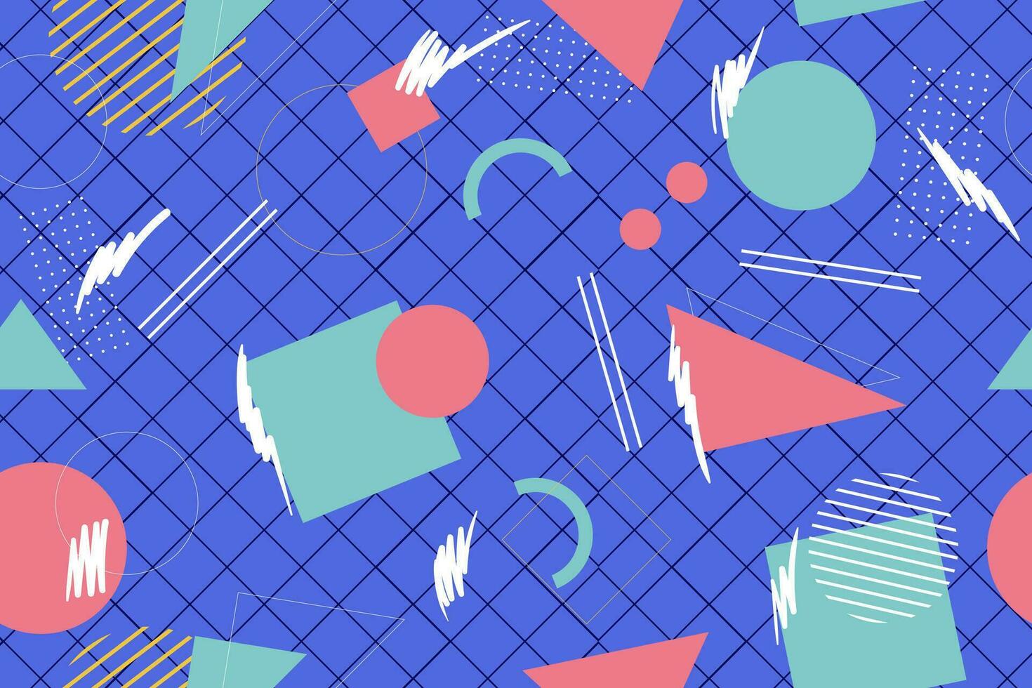 90s seamless pattern colourful memphis style retro background or retro 80s wallpaper vector