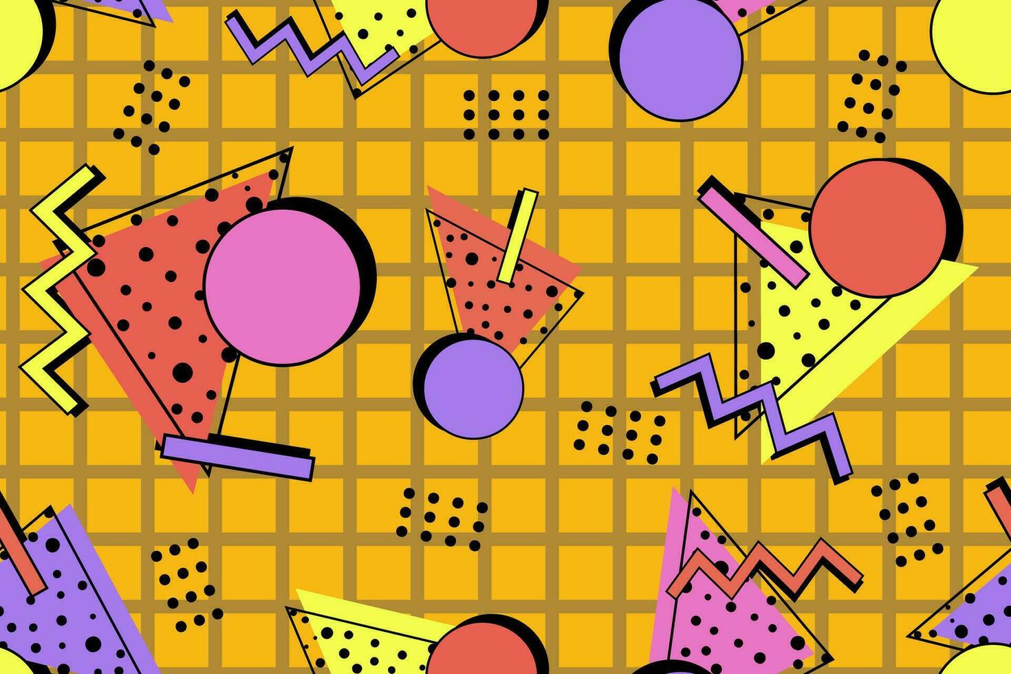 90s seamless pattern colourful memphis style retro background or retro 80s wallpaper vector
