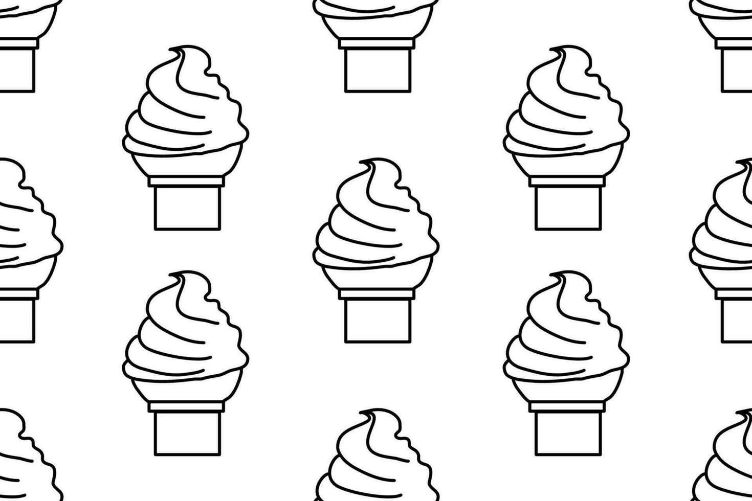 Hand drawn ice cream set linear illustration isolated on white background. Set of vector seamless patterns with ice cream