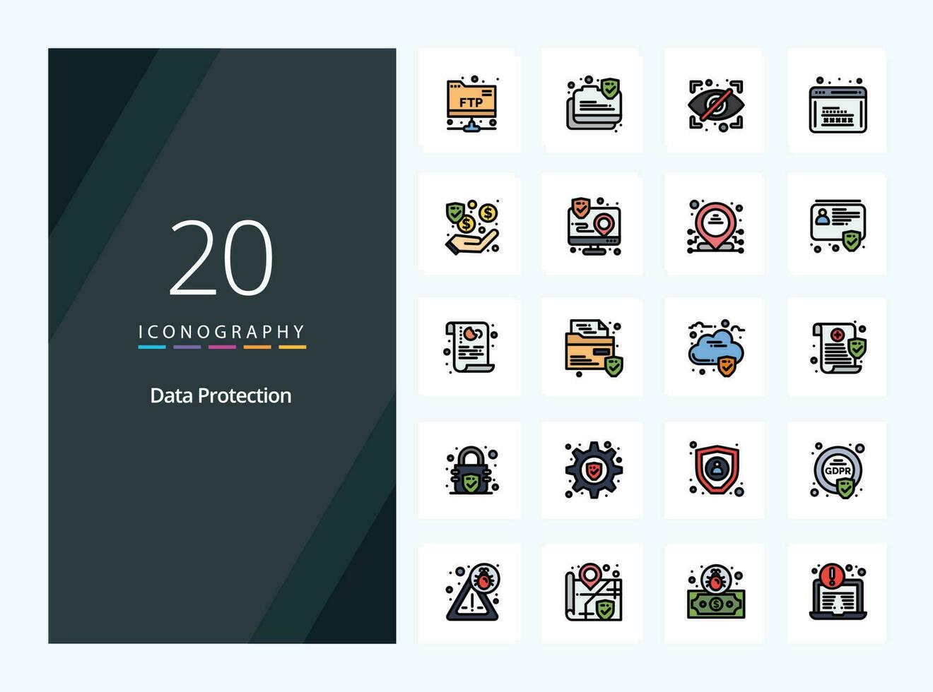 20 Data Protection line Filled icon for presentation vector