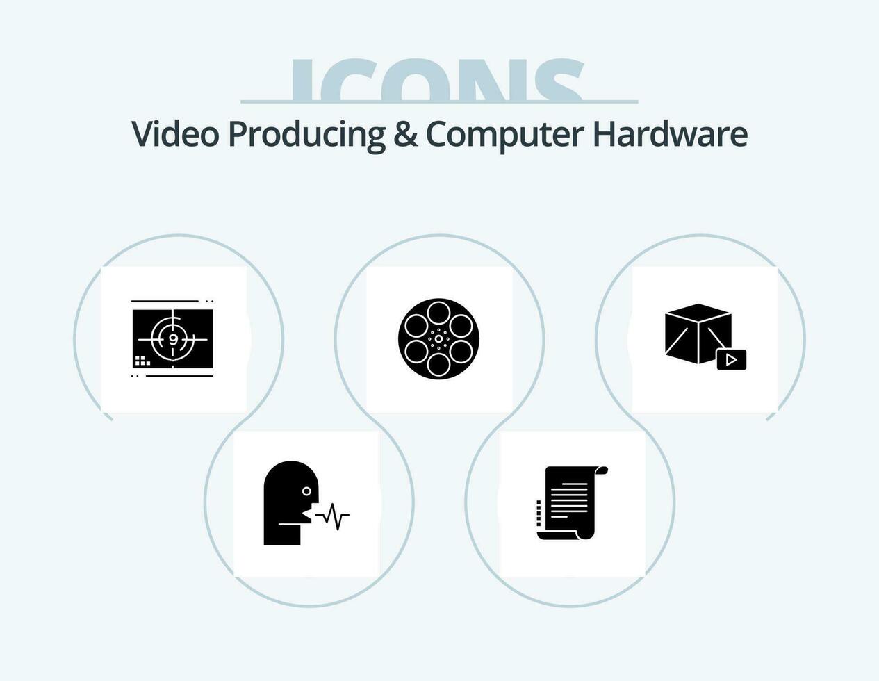 Video Producing And Computer Hardware Glyph Icon Pack 5 Icon Design. tank. movie. screenplay. film. opening vector