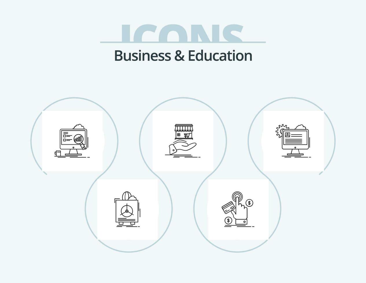 Business And Education Line Icon Pack 5 Icon Design. pay. ppc. edit. law. hammer vector