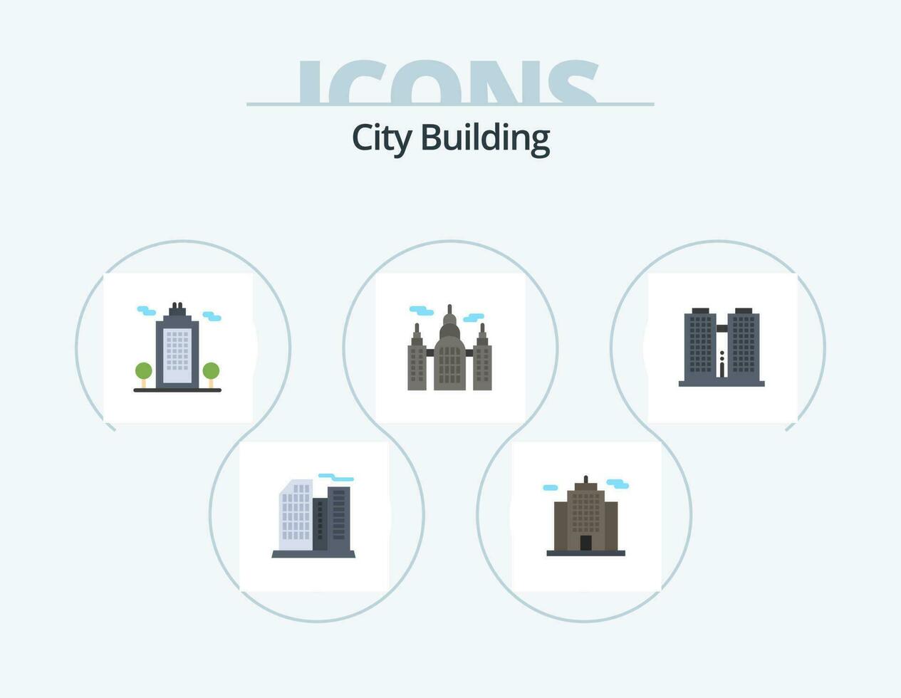 City Building Flat Icon Pack 5 Icon Design. work. office. cology. building. canada vector