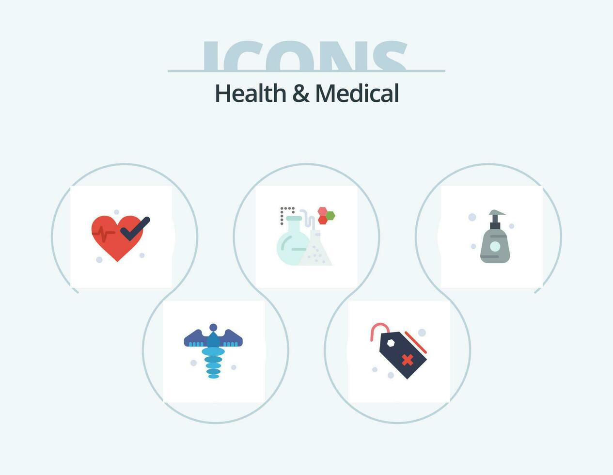 Health And Medical Flat Icon Pack 5 Icon Design. spray. bottle. medical. tube. lab vector