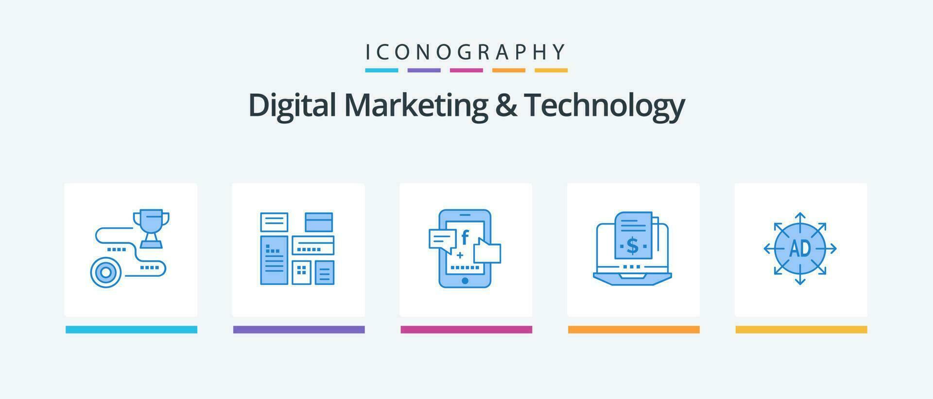 Digital Marketing And Technology Blue 5 Icon Pack Including advertising. subscription model. marketing. model. digital. Creative Icons Design vector