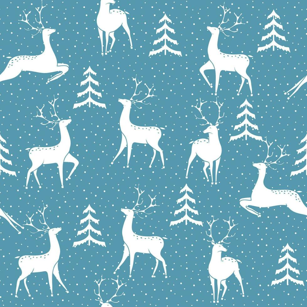 sin costura Navidad patrones con renos, arboles y copos de nieve. vector ilustración.