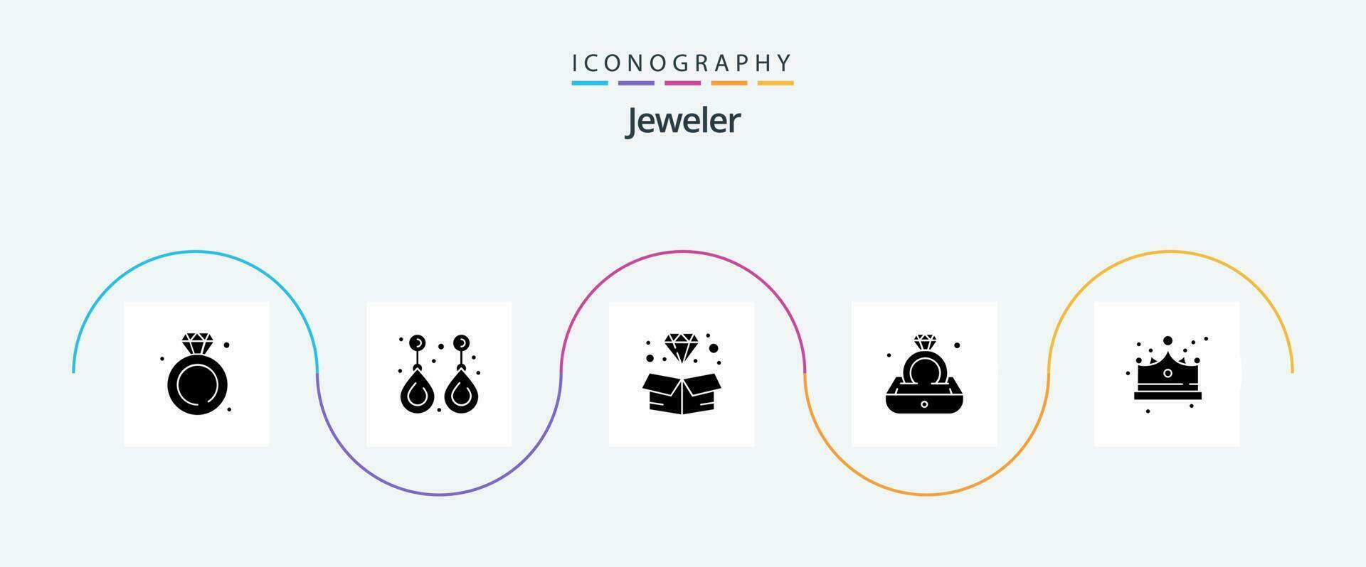 Jewellery Glyph 5 Icon Pack Including gift. jewelry. valuable. diamond. jewel vector