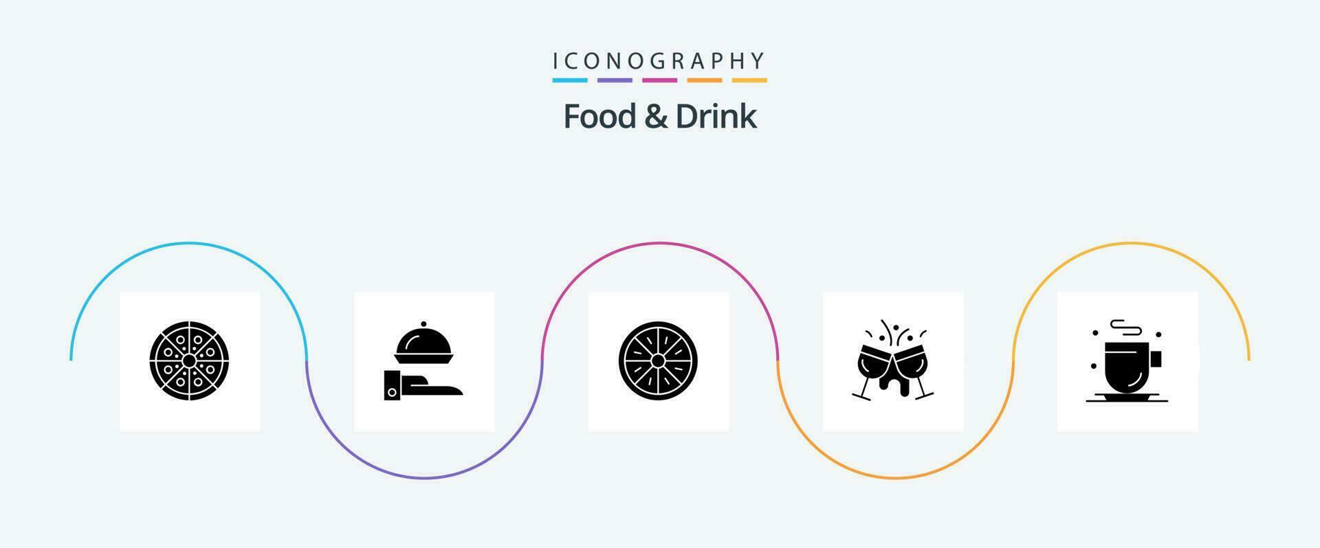 Food And Drink Glyph 5 Icon Pack Including cocktail. cafe. serving. slice. fruit vector