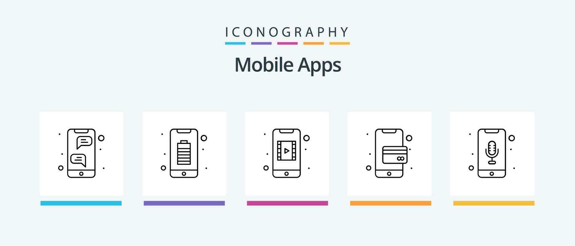 Mobile Apps Line 5 Icon Pack Including photo. mobile. alarm. camera. clock. Creative Icons Design vector