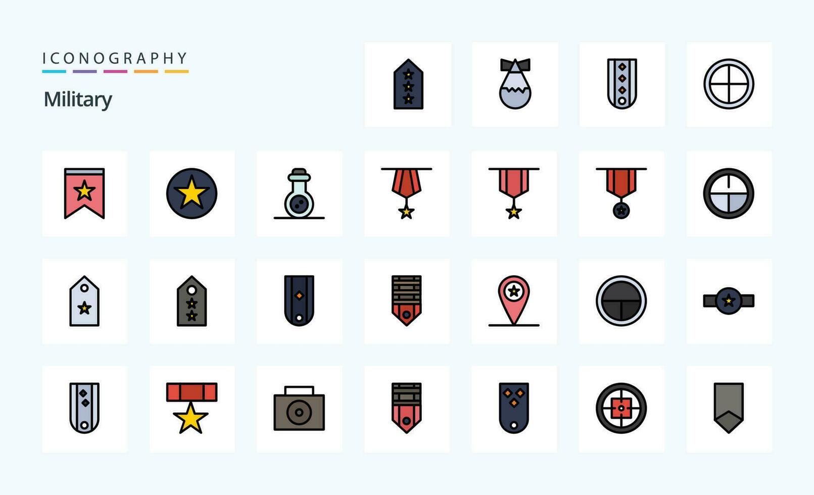 25 Military Line Filled Style icon pack vector